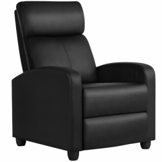 Black recliner chair with cushioned backrest