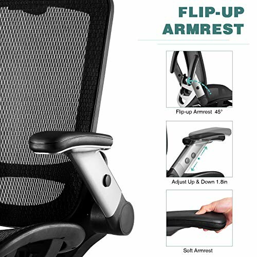 Ergonomic chair with flip-up armrest and adjustable features