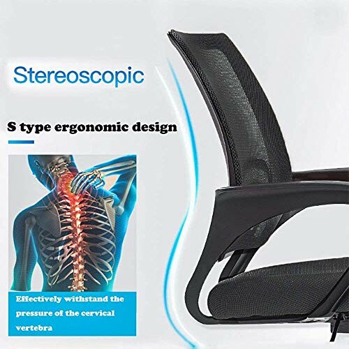 Ergonomic office chair with S type design and cervical support illustration.