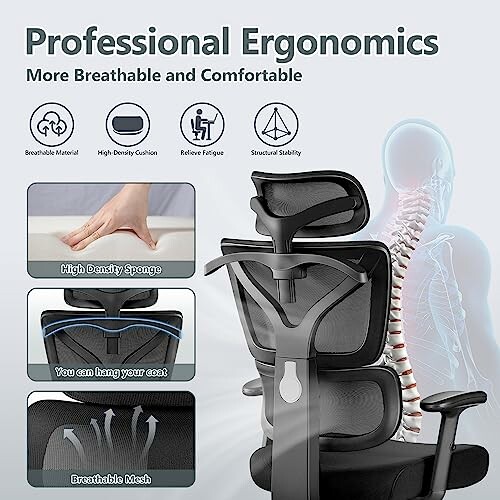 Ergonomic office chair with high-density sponge, lumbar support, and breathable mesh.