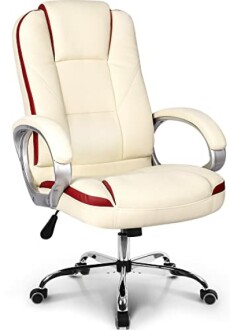 Ergonomic office chair with white and red upholstery