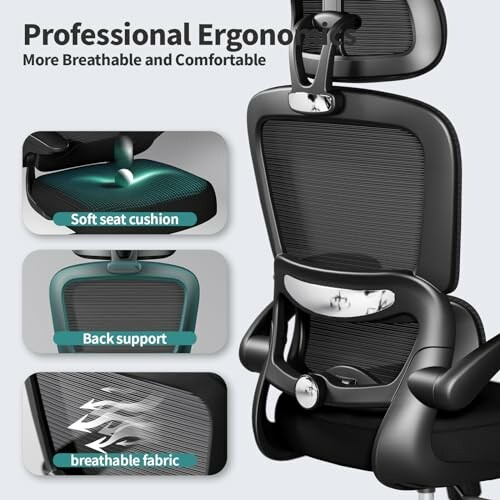 Ergonomic office chair with soft seat cushion, back support, and breathable fabric.