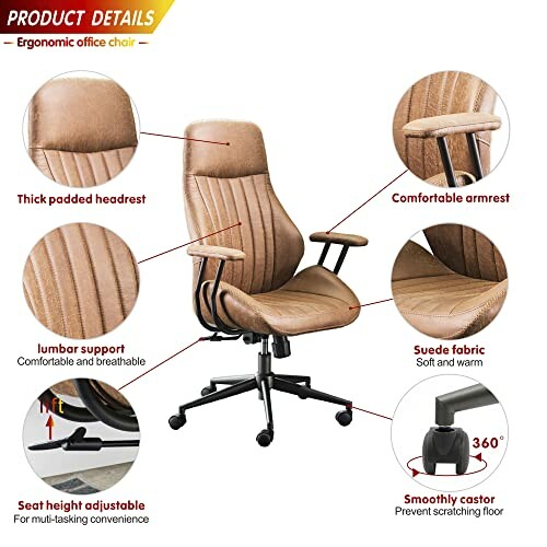 Ergonomic office chair with headrest, armrests, lumbar support, and smooth casters.