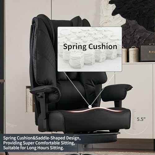 Ergonomic office chair with spring cushion and saddle-shaped design for comfort.