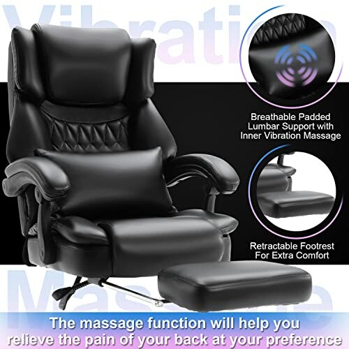 Black massage office chair with footrest and lumbar support