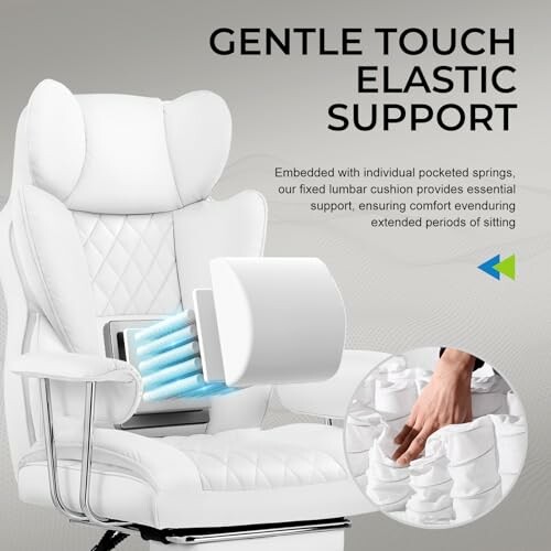 White office chair with elastic support feature.