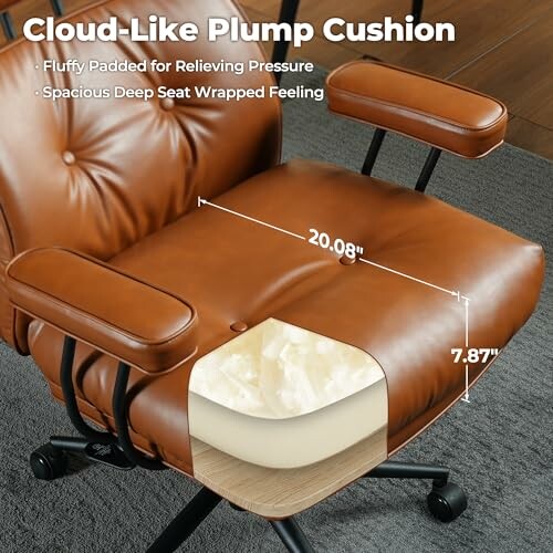 Office chair with cloud-like plump cushion and armrests.